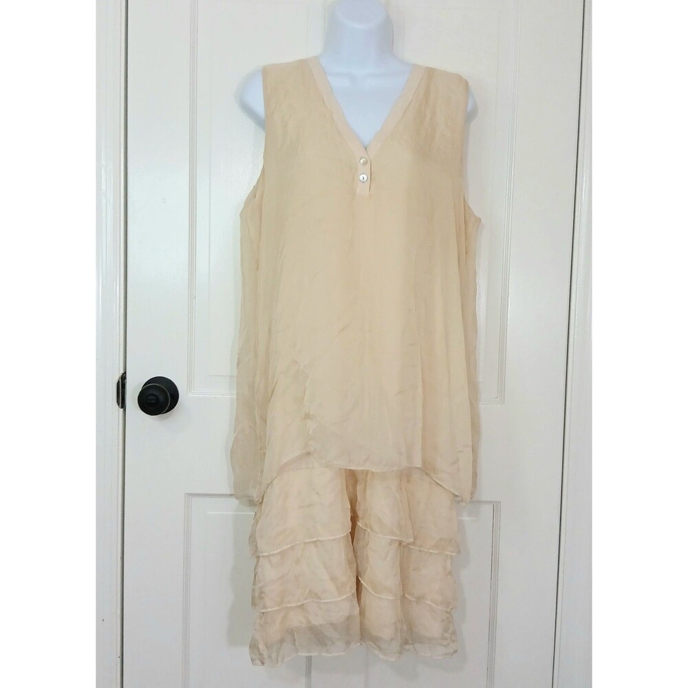 ​Luna Luz Women’s Sleeveless Layered Silk & Rayon M Dress Cream/Beige Ruffled